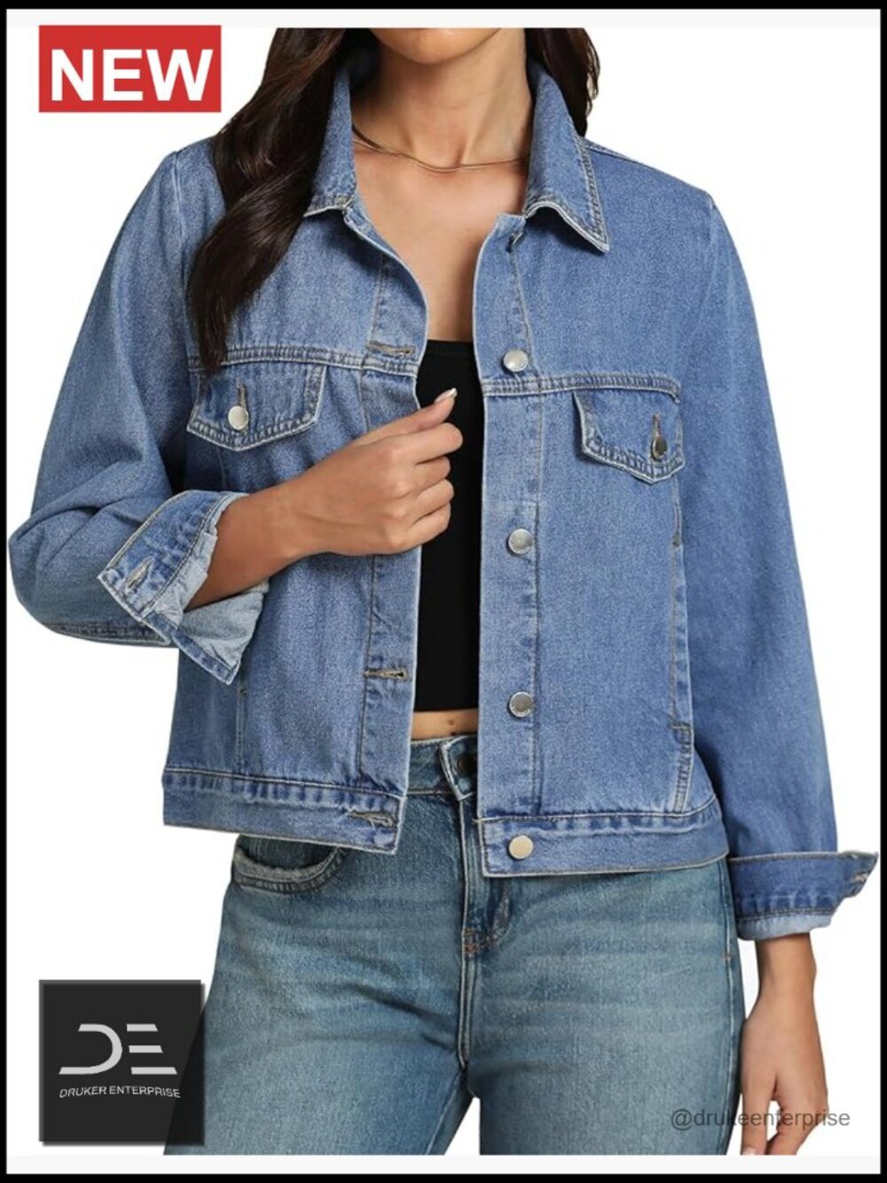 Relaxed Fit Western Trucker Denim Jacket with Pockets